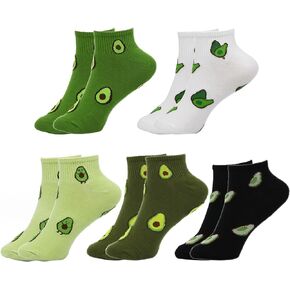woosnscly Womens Girls Novelty Funny Funky Ankle Socks Colorful Crazy Cute Cotton Dress Short Socks Avocado Gifts Fun Low Calf Socks 5 Pairs