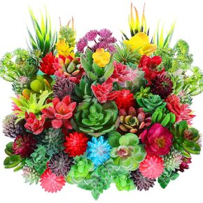 WILLBOND 50 Pcs Bulk Mini Artificial Succulents Plants Assorted Unpotted Realistic Plants Fake Textured Succulent Picks Realistic Plastic Cactus Stems for Succulent Garden Home Decor (Large Style)