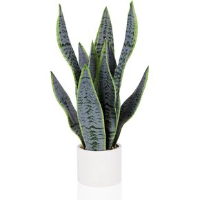 DUZYXI 21.5" Artificial Snake Plant Faux Sansevieria Plants Tropical Fake Plants in White Pot Greenery Plant Perfect for Home Office Living Room Housewarming Gifts Indoor Outdoor Decor-Green