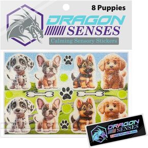 Dragon Grips Puppy Calm Strips for Anxiety Sensory Stickers, 17 Pcs Cute Puppies Sensory Strips Textured Stickers with Enhance Sensory Soothing & Calming Effect, Made in The USA, 1 Pk