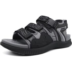 KuaiLu Mens Hiking Sandals with Arch Support Orthotic Walking Recovery Sandals for Plantar Fasciitis Open Toe Summer Athletic Sport Cushion Breathable Outdoor Water Sandals Grey Black 9