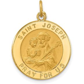 Diamond2Deal 14k Yellow Gold Satin Small Round St. Joseph Medal (L- 25 mm W- 19 mm)