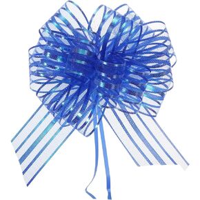 DMiotech 5pcs 6 Inch Big Gift Wrapping Bows Birthday Organza Pull Bow Ribbon Chiffon Yarn for Presents Box Bouquet Florist Blue