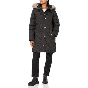 Anne Klein Women's 3/4 Puffer with Faux Fur Hood