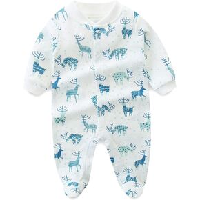 Hikido Infant Jumpsuit Cute Cartoon Footed Rompers Organic Cotton Onesie for 0~12M Baby
