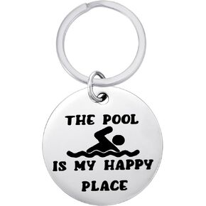 Inspiration Keychain Swim Keychain The Pool is My Happy Place Keyring Swimming Lover Keychain Friendship Gifts for Friends Swimmers Summer Gifts