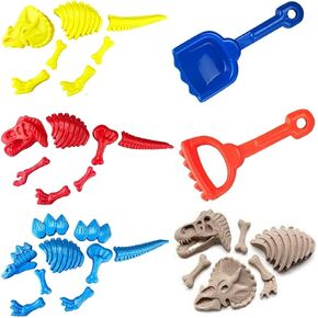 Liberty Imports 3 Pack Large Dinosaur Fossil Sand Molds Beach Toy Set with Rake and Shovel for Kids Summer Outdoors (25 Pcs Playset)