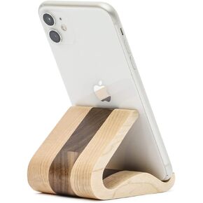 MTWhirldy Wooden Cell Phone Stand, Stands for iPhone Universal Compatible with iPhone 15 14 Pro Max 13 12 Plus 11 se, Samsung S23 22, Moto G, LG Smartphone Holder for Desk Office (Maple and Walnut)
