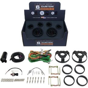 GlowShift Tinted 7 Color Custom Cluster Dashboard 6 Gauge Set - 3-3/4" (95mm) Speedometer & Tachometer - 2-1/16" (52mm) Fuel Level, Oil Pressure, Water Temperature & Volt Gauges