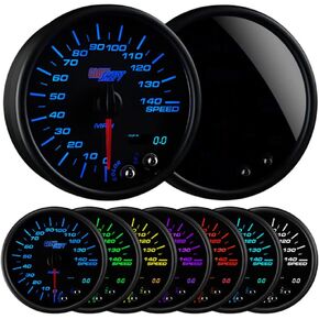 GlowShift Tinted 7 Color 140 MPH Speedometer Gauge - Mounts in Custom Dashboard - Resettable Trip Meter - Black Dial - Smoked Lens - 3-3/4" 95mm