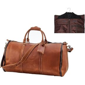 Genuine Leather Convertible Garment Bag with Shoes Compartmen Customized Full Grain Leather Carry on Duffle Bag for Men Women Weekender Hanging Business Suitcase for Travel Suit Coffee