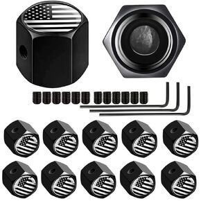 Dsycar 12 Pack Anti-Theft American Flag Tire Valve Caps, Black Tire Caps Hexagon Shape Locking Valve Stem Caps for Cars, SUVs, Trucks, Bikes, Motorcycles (Anti-Theft/Black White USA)