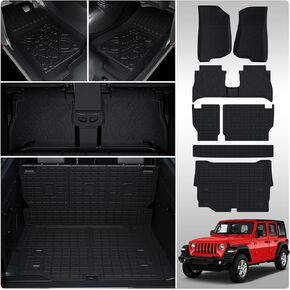 Cargo Mat Compatible with 2018-2024 Jeep Wrangler JL Unlimited 4 Door Cargo Liner Trunk Liner TPE Back Seat Cover Mat 2023 Wrangler JL 4X4 Accessories (18-24 JL 4X4,Trunk Mat+Backrest Mats)