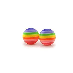 Pretty Smart Pastel Stripe Round Earrings Plastic Post for Sensitive Ears 10mm (Blues/Purples)