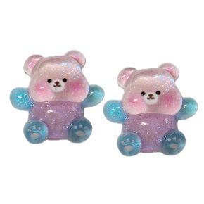 Hypoallergenic Shimmer Bear Stud Earrings on Plastic Posts (Colorful)