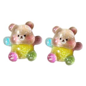 Hypoallergenic Shimmer Bear Stud Earrings on Plastic Posts (Colorful)
