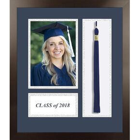 Campus Images NCAA Generic Unisex Academic Photo Frame2018 Academic Photo Frame Navy & Silver Matting with Tassel Opening 5 x 7 Inches Photo Opening Espresso One Size