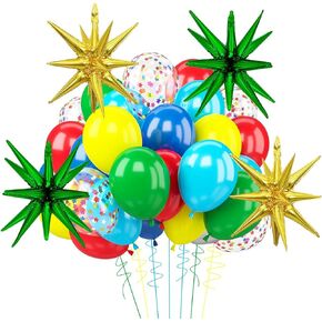Red Yellow Blue Balloons Gold Green Star Balloons, Blue Yellow Red Green Balloons Confetti Balloons for Baby Shower Birthday Party Decorations Colourful Balloons for Carnival Circus Game Party Decor