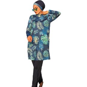 Burkini Swimsuit for Women, Modest Swimsuits, Easy Dry, Blue Floral Design 3 Pieces with Scarf – by Huma&Hazel