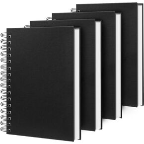 Ouzoustate Lined Spiral Notebook B5 Black Journal 7.48'' X 10.18''-4 Pack 7mm College Ruled Hardcover Notebooks 160 Pages 100GSM Thick Paper for Note Taking School Office Supplies