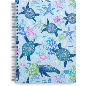 Vera Bradley Blue Mini Spiral Notebook, College Ruled Paper, 8.25" x 6.25" with Pocket and 160 Lined Pages, Turtle Dream