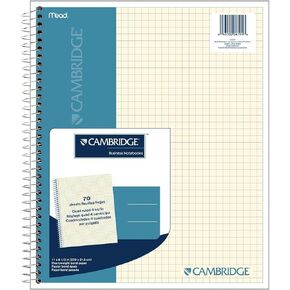 Cambridge Notebook, Business Notebook, 11" X 8.5", 70 Sheets, Quad Ruled, Wirebound, Ivory Paper (06194)