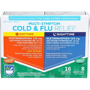 Rite Aid Daytime and Nighttime Cold and Flu Medicine | Cold and Flu Relief | Combo Pack | Cold Medicine Adults | Sinus Relief, Mucus Relief, Sinus Pressure Relief, & Sore Throat Relief (24 Count) in Kuwait
