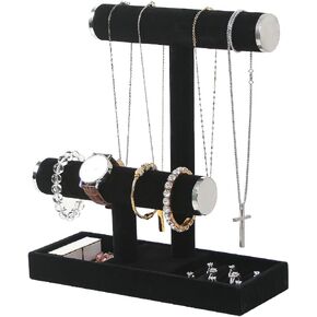 منظم حامل سوار القلادة من طبقتين من Julysky مع حامل عرض مجوهرات بصينية حلقية، حامل مجوهرات لساعات Scrunchie قابل للفصل (أسود) in Kuwait