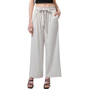Women's Wide Leg Lounge Dress Pants with Pockets Summer Lightweight Elastic High Waisted Loose Work Causal Trousers