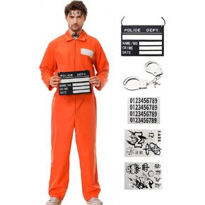 Deaboat Prisoner Jumpsuit Costume Orange Prison Inmate Outfit Adult Jail Uniform for Halloween