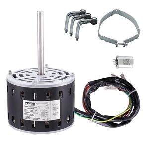 VEVOR 1/2HP Furnace Blower Motor, 208/230V 2.7Amps, 1075RPM 5 Speeds, CW/CCW Rotation, 48 Frame 3.4" Shaft Length, 7.5μF/450V Capacitor + 11" Hold Hoop