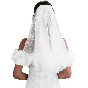 YAEISM Polka Dot Veil 2 Tier Swiss Dot Midi Wedding Veil Double Layers Ivory Dotted Tulle Bridal Veil with Comb Vintage Fashion Bachelorette Party Veils for Brides