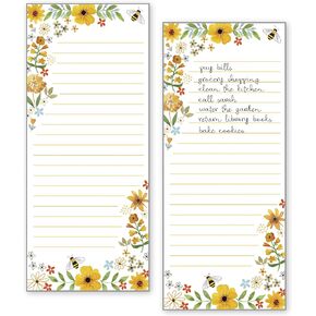 Set of 2- Bees Flowers and Honeycomb List Pad, Notepad, Shopping List with Attachable Magnet