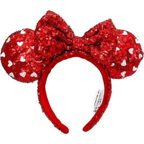 Mouse Ear Bow Headbands,Red Heart Sequins Bow Hairbands,Mother's Day Valentine's Day Party Christmas Halloween Princess Decoration Cosplay Costume for Girls/Women