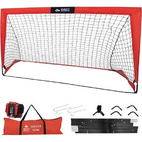 Soccer Goal by Day 1 Sports – 5 OPTIONS TO CHOOSE FROM (4’x3’, 6’x3’, 9’x5’, 12’x6’ OR 4 PC SET) – Includes 5 Ground Stakes and Carrying Bag – Portable Practice Net, Easy Set Up