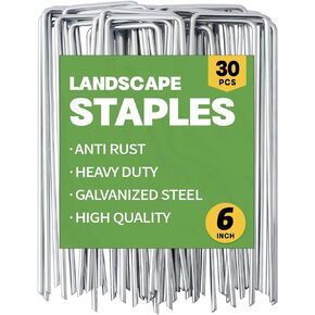 MAT-7 BANQUET Galvanized Landscape Staples 6 Inch 30 Pack 11 Gauge Garden Stakes Landscape Pins U-Shaped Heavy Duty Sod Weed Barrier Fabric Garden Fencing Plants Edging Landscaping Yard