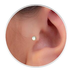 Tiny L Shape Tragus Stud White Opal - 22 Gauge Tragus Pin Stud 14k Gold Filled - Cartilage Studs For Women Men Ear Jewelry
