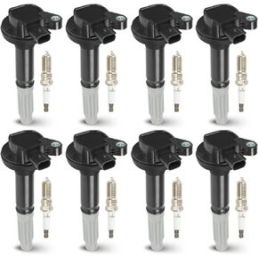 8PCS Ignition Coil Pack and 8PCS Iridium Spark Plug Compatible with Ford F-150 Mustang 5.0L V8 2011 2012 2013 2014 2015 2016, Replaces DG542 C1802 UF622, Blue