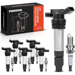 A-Premium Ignition Coils and Spark Plugs Kits Compatible with Volvo XC60 2010-2011, XC90 2007-2011, S60 2011-2012, S80 2007-2011, XC70 2008-2011, V70 2008-2010 & Land Rover LR2 2008-2012 6-PC Set