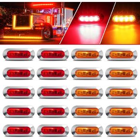 ALFU 20PCS 10Amber+10Red DC12V-24V LED Side Marker Indicator Lights Trailers Lights Lamp Front Rear Tail Clearance Lamp with Chrome Bezel Universial for Auto Car Bus Truck Lorry Trailer Boat Deck