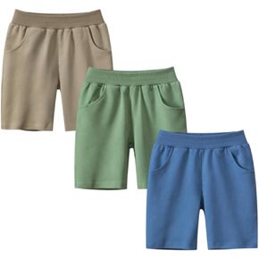 GFQLONG Toddler Boys French Terry Active Shorts Pull-On Athletic Bottoms | 3-Pack Elastic Waist Play Pants with Pockets for School & Outdoor, Soft & Breathable, Summer Outfits,Back to School Pants in Kuwait