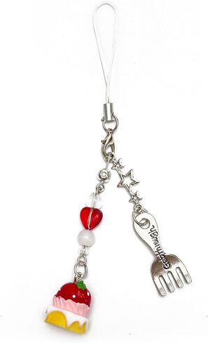 nocoeed Cute Phone Charm Aesthetic Y2K Phone Charms Strap Red Strawberry Bear Star Cake Fork Spoon Heart Accessories for Phone Keychain Camera Purse Backpack Bag Pendants Décor (1x cake) in Kuwait