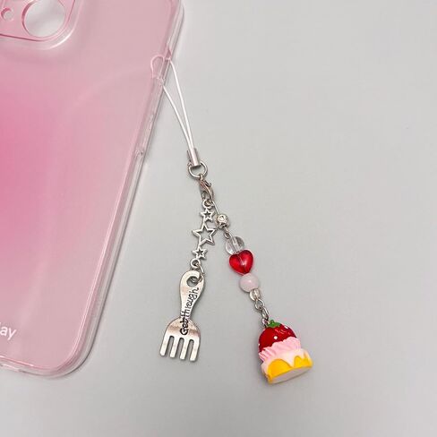 nocoeed Cute Phone Charm Aesthetic Y2K Phone Charms Strap Red Strawberry Bear Star Cake Fork Spoon Heart Accessories for Phone Keychain Camera Purse Backpack Bag Pendants Décor (1x cake) in Kuwait
