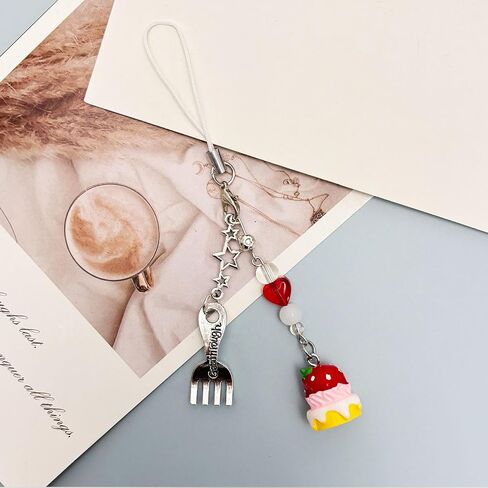 nocoeed Cute Phone Charm Aesthetic Y2K Phone Charms Strap Red Strawberry Bear Star Cake Fork Spoon Heart Accessories for Phone Keychain Camera Purse Backpack Bag Pendants Décor (1x cake) in Kuwait