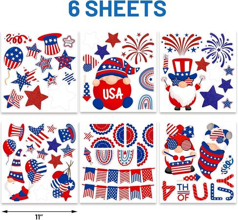 4th of July Window Clings Patriotic Window Clings Stickers Glitter Veterans Day Window Decals Patriotic Independence Day Decorations Red White Blue 6 Sheets in Saudi Arabia