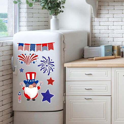 4th of July Window Clings Patriotic Window Clings Stickers Glitter Veterans Day Window Decals Patriotic Independence Day Decorations Red White Blue 6 Sheets in Saudi Arabia