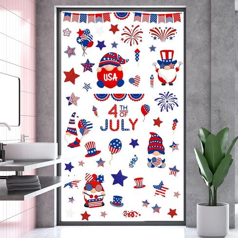 4th of July Window Clings Patriotic Window Clings Stickers Glitter Veterans Day Window Decals Patriotic Independence Day Decorations Red White Blue 6 Sheets in Saudi Arabia