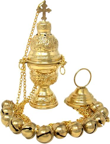 Needzo High Polished Brass Hanging Incense Burner Censer with Bells, 8 Inch in Saudi Arabia