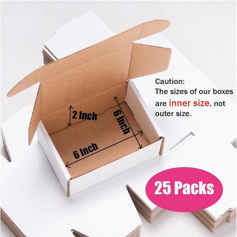 25 عبوة من صناديق الشحن الصغيرة لصناديق بريد الأعمال الصغيرة، صناديق تغليف مموجة بيضاء مقاس 6 × 6 × 2 بوصة، صناديق بريد قوية وشحن للمجوهرات أو الهدايا أو عيد الميلاد أو صناديق اقتراحات الزفاف in Kuwait