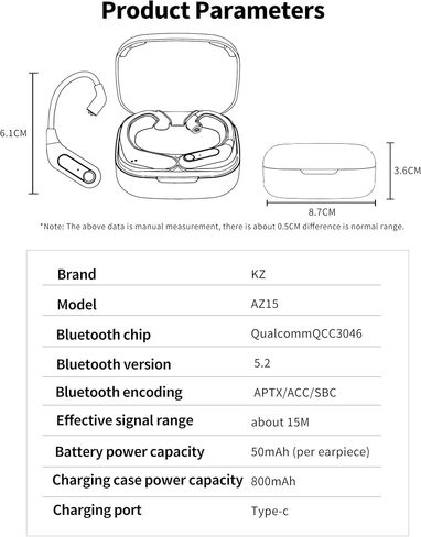 KZ AZ15 Bluetooth IEM QDC 5.2 خطاف أذن محول بلوتوث لاسلكي مع حقيبة شحن، عمر بطارية طويل لـ ZSN/ZSN PRO/ZSN PRO X/ZS10 PRO/ZS10 PRO X/EDX PRO/AS16/AS16 PRO/AS24/DQS/C10 in Kuwait